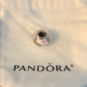 Authentic PANDORA pink flowers glass charm